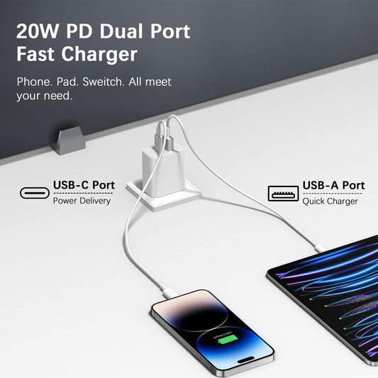 Friendly Hobbies  USB C Wall Charger【Apple MFi Certified】 Dual Port PD Power Adapter Fast Charging Block