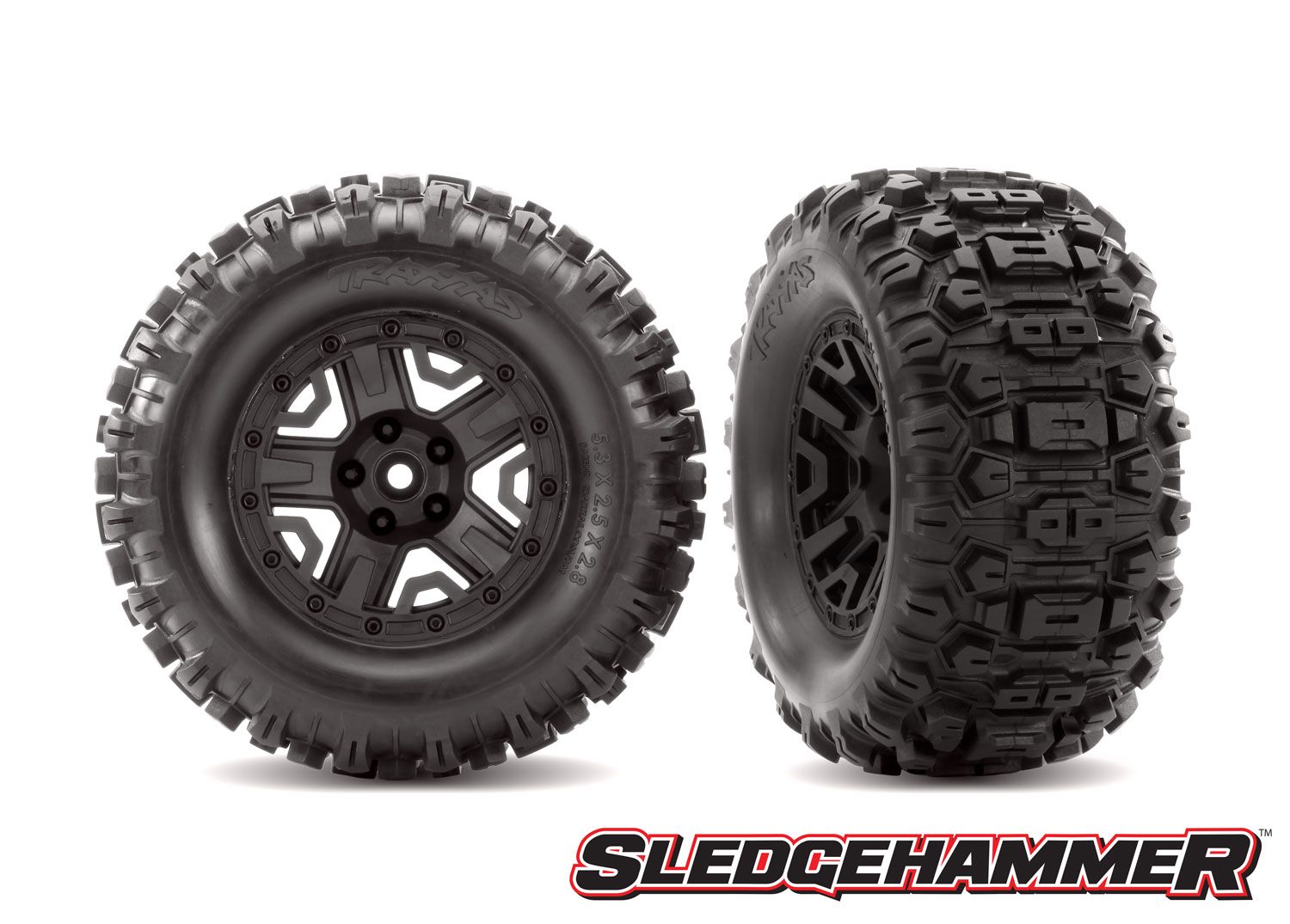 Traxxas 5-Spoke 2.8" Black Wheels & Sledgehammer Tires (2) TRAXXAS