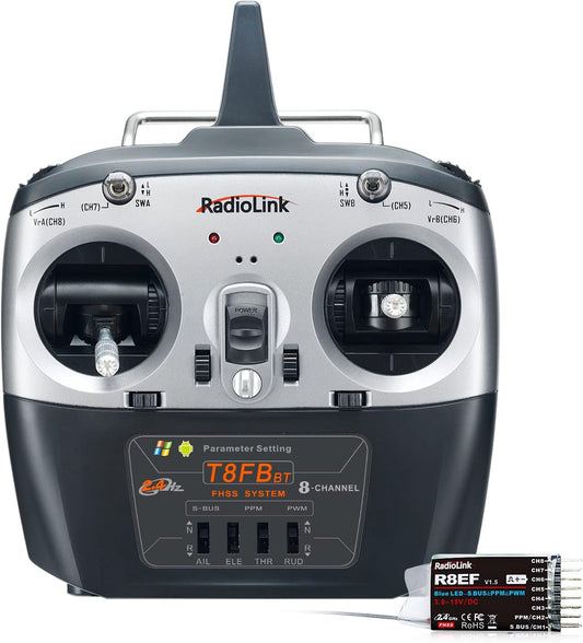 Radiolink T8FB 8 Channels 2.4GHz RC Remote Transmitter and R8EF Receiver APP Parameter Setup Dual Stick Controller for RC Airplane Aircraft Boat Car and More(Mode 2) (T8FB2023)