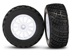 Traxxas: Tires & wheels, assembled, glued (white wheels, gravel pattern, S1 compound tires, foam inserts) (2) (TSM Rated)(7473) TRAXXAS