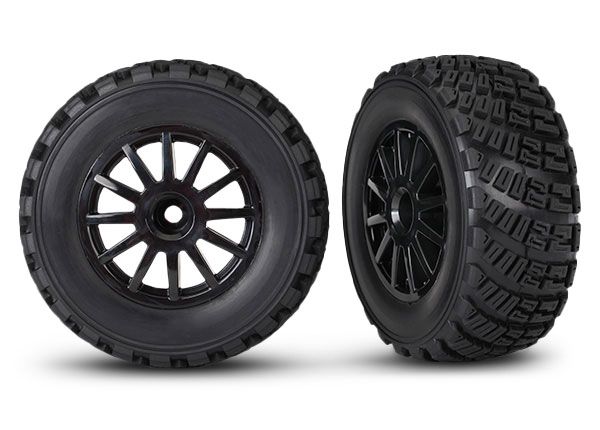 Traxxas: Tires & wheels, assembled, glued (white wheels, gravel pattern, S1 compound tires, foam inserts) (2) (TSM Rated)(7473) TRAXXAS