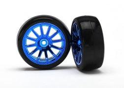 Traxxas Tires & wheels, assembled, glued (12-spoke black chrome wheels, slick tires) (2) (7573A)