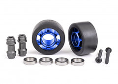 Traxxas Wheels, wheelie bar, 6061-T6 aluminum (blue-anodized) (2)/ axle, wheelie bar, 6061-T6 aluminum (2)/ 10x15x4 ball bearings (4) (7775X)