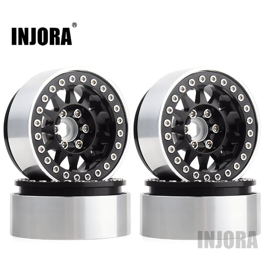 INJORA 4PCS 1.9" 12-spoke Metal Beadlock Wheel Rims for 1/10 RC Rock Crawler (CRAW18239_07BK)