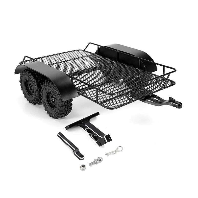 INJORA Metal Trailer with Aluminum Hitch Mount for 1/24 Axial SCX24 INJORA