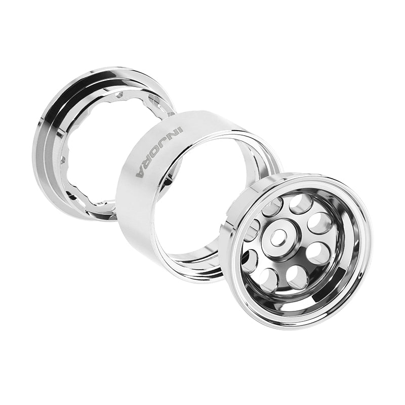 INJORA 1.0" Aluminum Beadlock Wheels Chrome -2.5mm Offset For Micro Crawlers INJORA