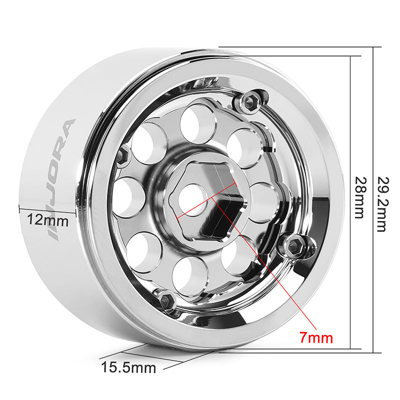INJORA 1.0" Aluminum Beadlock Wheels Chrome -2.5mm Offset For Micro Crawlers INJORA
