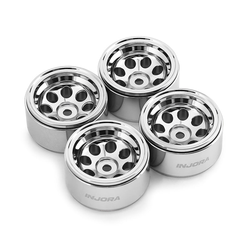 INJORA 1.0" Aluminum Beadlock Wheels Chrome -2.5mm Offset For Micro Crawlers INJORA