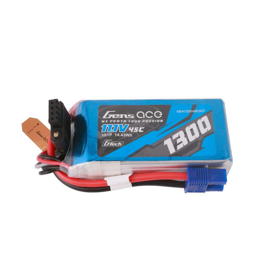 Gens ace 1300mAh 3S 45C 11.1V G-Tech Lipo Battery Pack with EC3 and Deans adapter