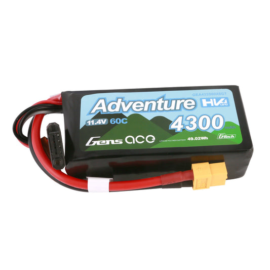 Gens Ace Adventure High Voltage 4300mAh 3S1P 11.4V 60C G-techLipo Battery with XT60 Plug