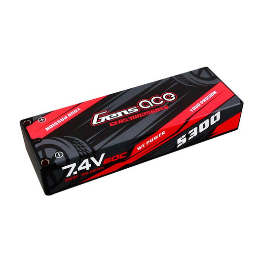Gens Ace 5300mAh 7.4V 60C 2S1P HardCase Lipo Battery 4mm Bullets to XT60 (GEA53002S60X6)