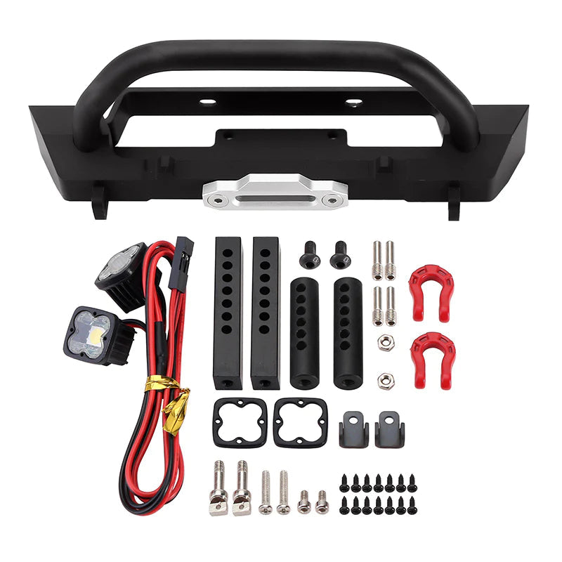 Injora CNC Metal Front Bumper with Spotlights for SCX10 II SCX10 III TRX4 (DGB-F11) INJORA