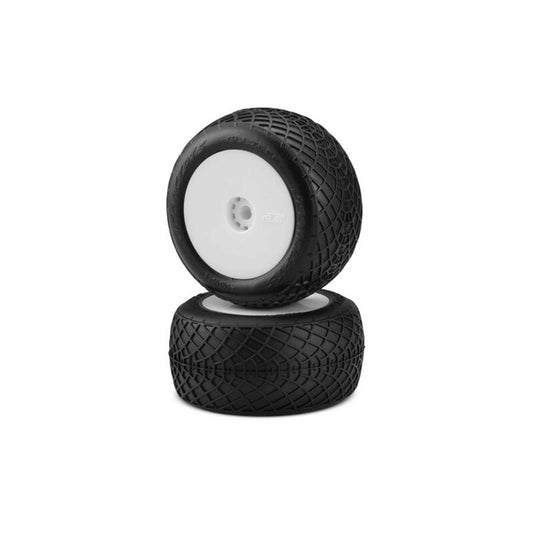 JConcepts 1/16 Ellipse Pre-Mounted Mini-T/ Mini-B Tires, White Wheels, Green Compound (2) (JCO40041221)