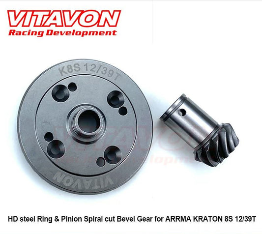 VITAVON HD Steel Ring&Pinion Gear Set 12/39T For Arrma Kraton 8S Outcast 8S - Vitavon