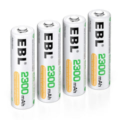 EBL Pack of 4 AA Batteries Rechargeable NiMH 2300mAh Everyday Battery Amazon