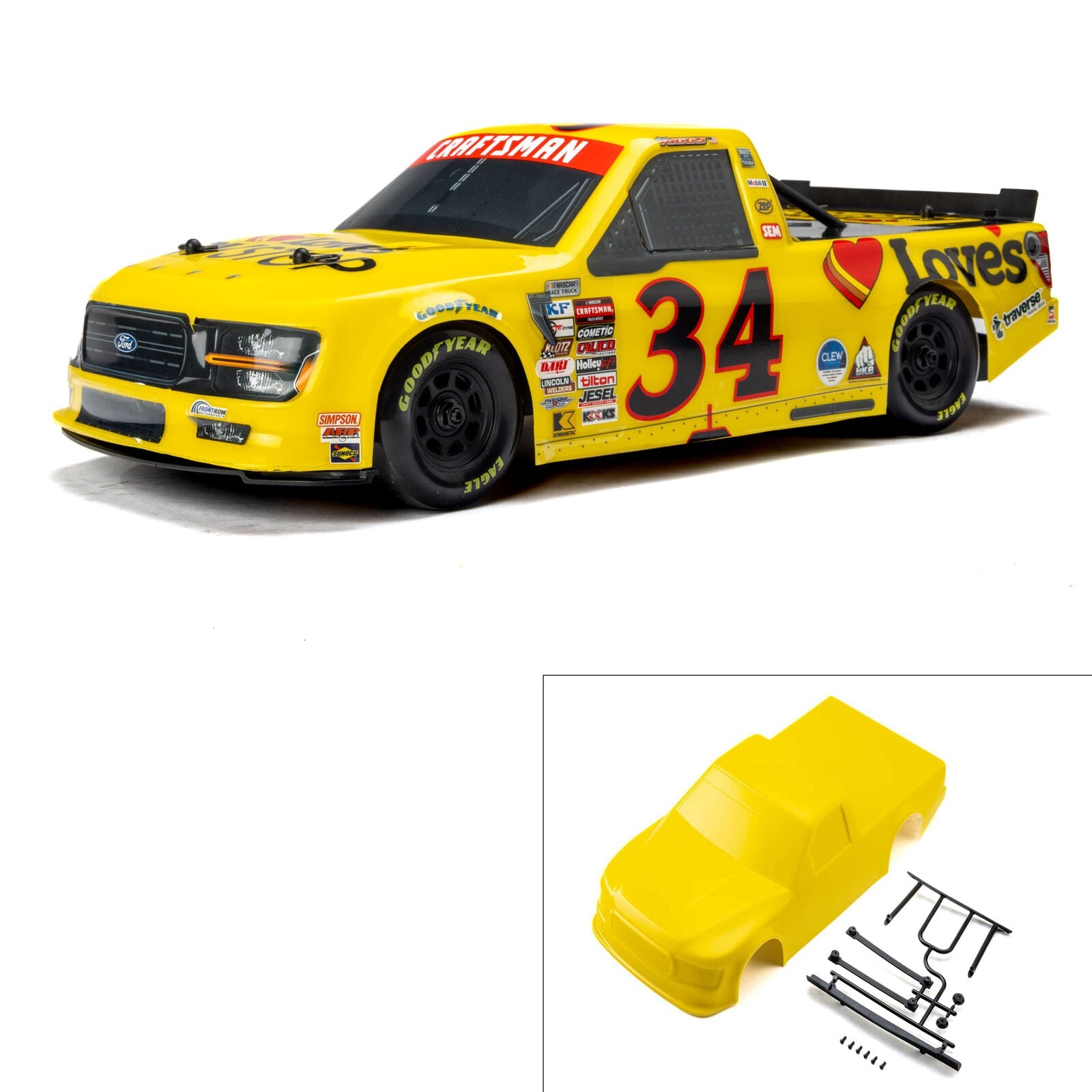 Limited Edition 1/12 Pre-Cut/Pre-Painted Layne Riggs #34 Love Yellow Body: Losi NASCAR Horizon Hobby