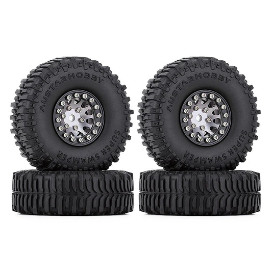 INJORA 1.0" 60*20mm Beadlock CNC Wheel Rims & Mud Tires Set for 1/24 RC Crawlers (4) (W1049-T2430)