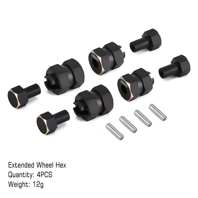 INJORA 4PCS Black Brass Wheel Hex Hub +5mm Extenders for Axial SCX24 (SCX24-54BK) INJORA