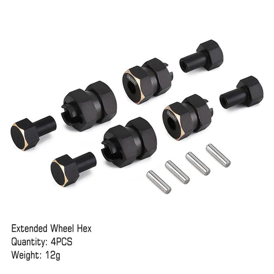 INJORA 4PCS Black Brass Wheel Hex Hub +5mm Extenders for Axial SCX24 (SCX24-54BK) INJORA