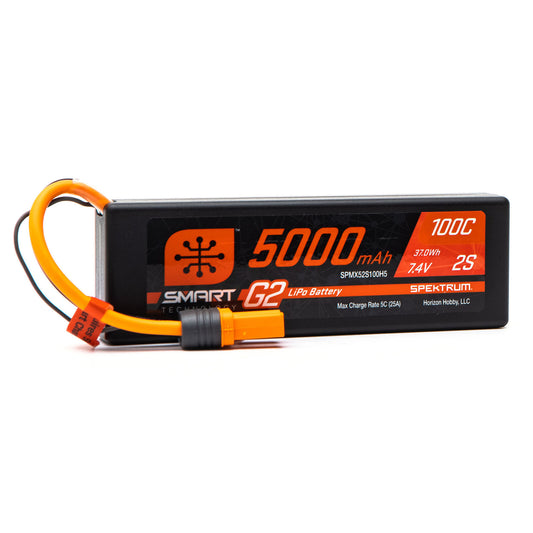 Spektrum 7.4V 5000mAh 2S 100C Smart G2 Hardcase LiPo Battery: IC5 (SPMX52S100H5)