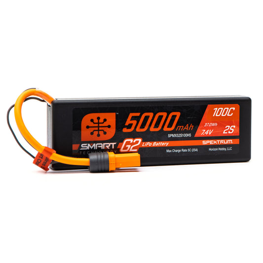 Spektrum 7.4V 5000mAh 2S 100C Smart G2 Hardcase LiPo Battery: IC5