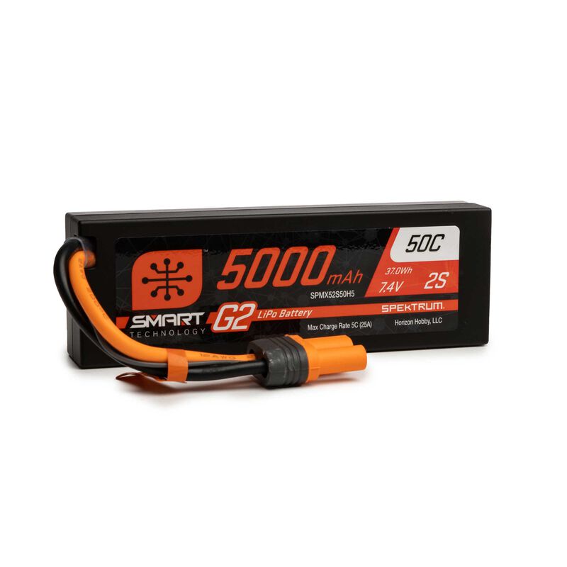 Spektrum 7.4V 5000mAh 2S 50C Smart G2 Hardcase LiPo Battery: IC5 (SPMX52S50H5) Horizon Hobby