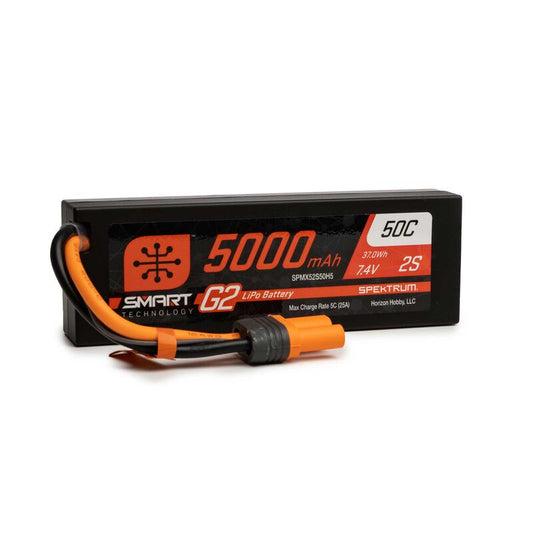 Spektrum 7.4V 5000mAh 2S 50C Smart G2 Hardcase LiPo Battery: IC5 (SPMX52S50H5)