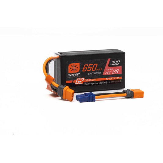 Spektrum 7.4V 650mAh 2S Smart G2 Hardcase 30C LiPo: IC2 (SPMX652SH2)