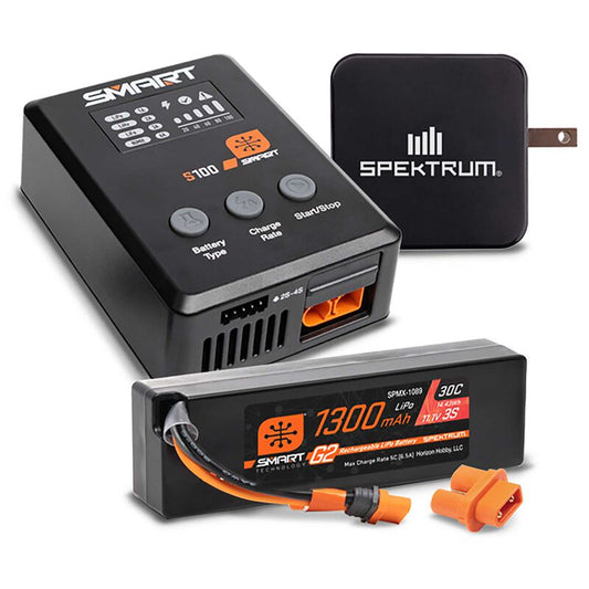 Smart Powerstage Bundle: 1300mAh 3S 30C LiPo Battery (IC2) / S100 Charger / 65W Power Supply / Adapter Horizon Hobby