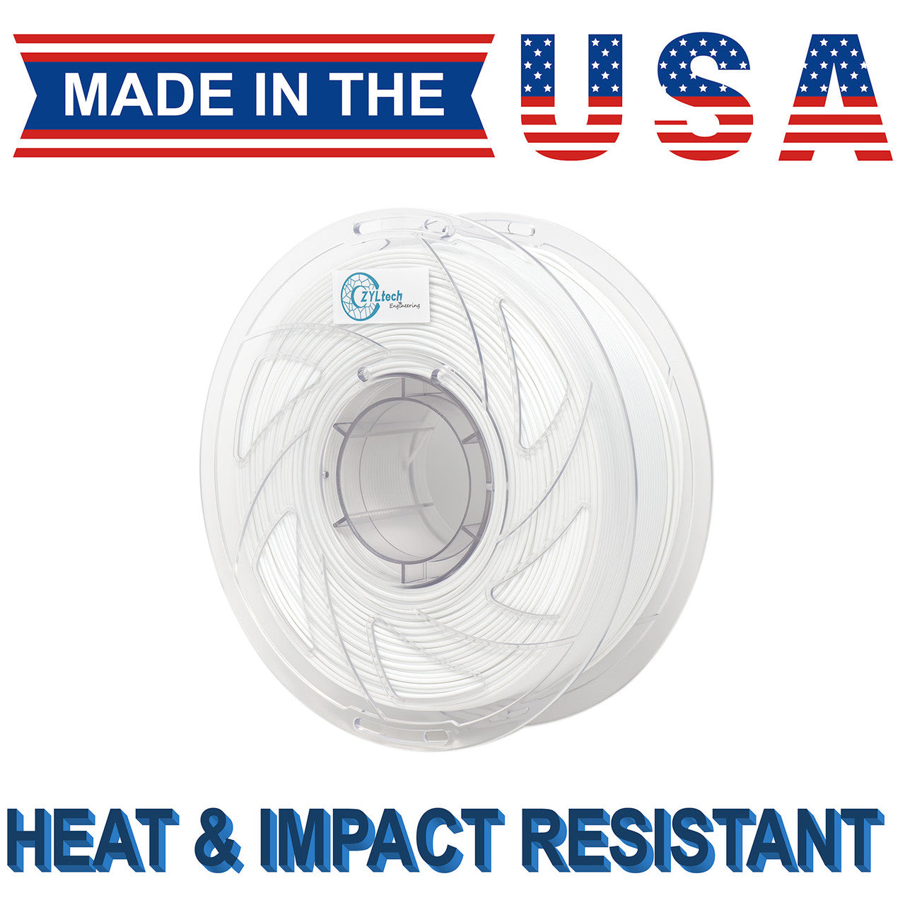 White High Temperature Tough PLA 1.75 mm 1 kg 2.2 lbs ZYLtech