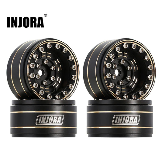 INJORA 1.0" 47g/pcs Black Brass Beadlock Wheel Rims Negative Offset 3.15mm for 1/24 RC Crawlers (4) (W1005)