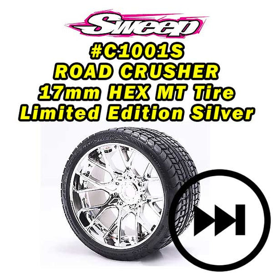 Monster Truck Road Crusher Belted tire preglued on WHD Silver Chrome wheel 2pc set