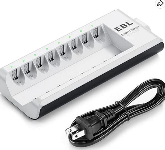 EBL Battery Charger, 8-Bay Individual Batteries Charger for AA AAA NiMH NiCD Rechargeable Batteries with AC Plug Cable