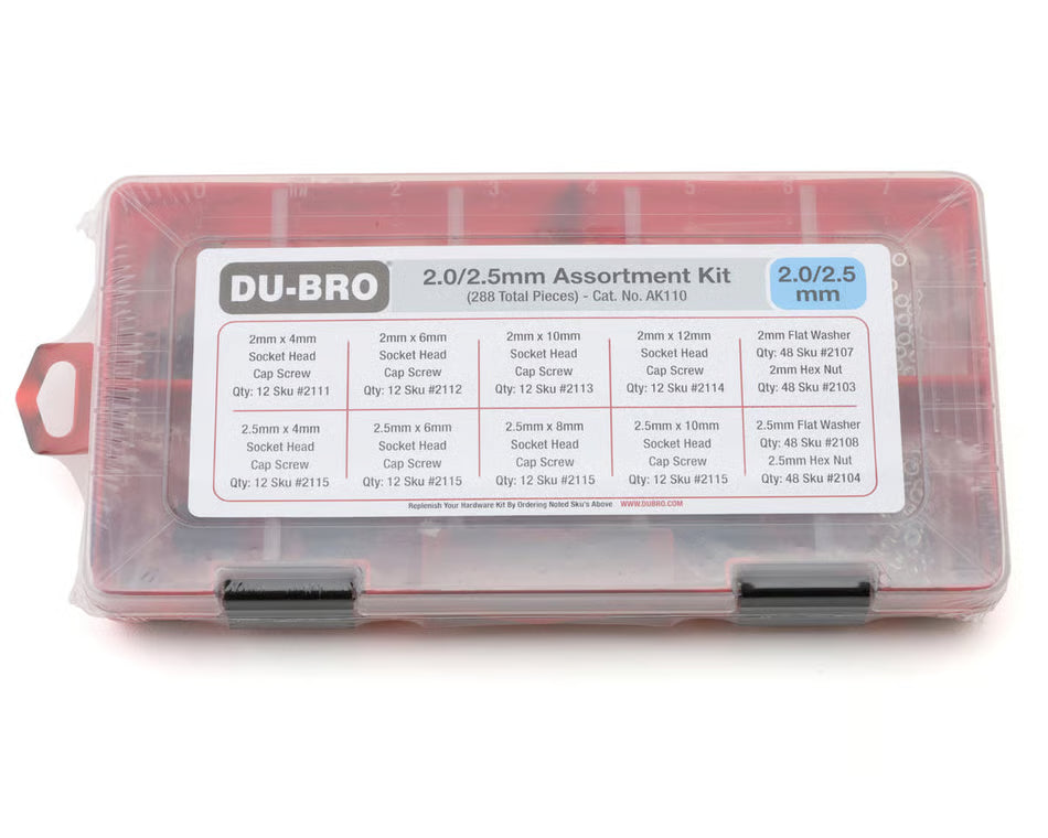 DuBro 2.0/2.5mm Hardware Assortment Kit (288) w/Screws, Nuts & Washers Amain Hobbies
