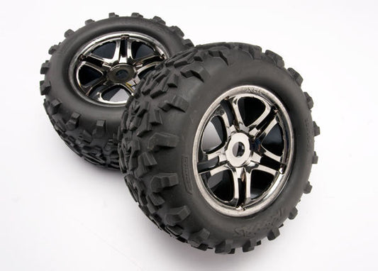 Traxxas Split-Spoke 3.8" Black Chrome Wheels & Maxx Tires (2) TRAXXAS