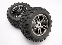 Traxxas Split-Spoke 3.8" Black Chrome Wheels & Maxx Tires (2) TRAXXAS