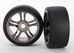 Front Black Chrome Wheels & Belted S1 Slick Tires (2) TRAXXAS