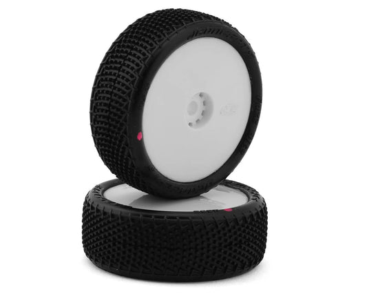JConcepts 1/16 FuzzBite Pre-Mounted Front Mini-B Tires, White Wheels, Pink Compound (2) (JCO40852211)