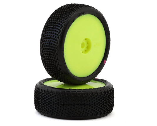 JConcepts 1/16 FuzzBite Pre-Mounted Front Mini-B Tires, White Wheels, Pink Compound (2) (JCO40852211)