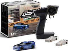 Turbo Racing 1:76 Scale Drift RC Car with Gyro Mini Full Proportional RTR 2.4GHZ Remote Control with 2 Replaceable Body Shell