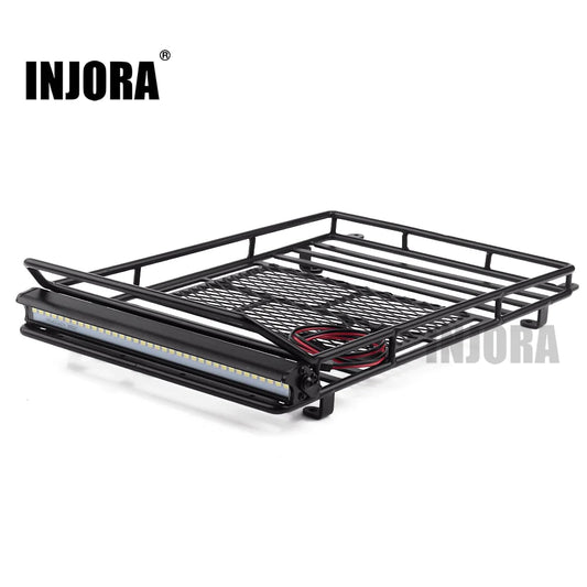 INJORA 245*150mm Luggage Carrier Roof Rack with LED Light Bar for 1/10 RC Crawler (CRAW18238)