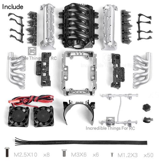 INJORA: LS7 V8 Simulate Engine Motor Cooling Fans Radiator Kit for 1/10 RC Crawler (CRAW18304_SR) INJORA