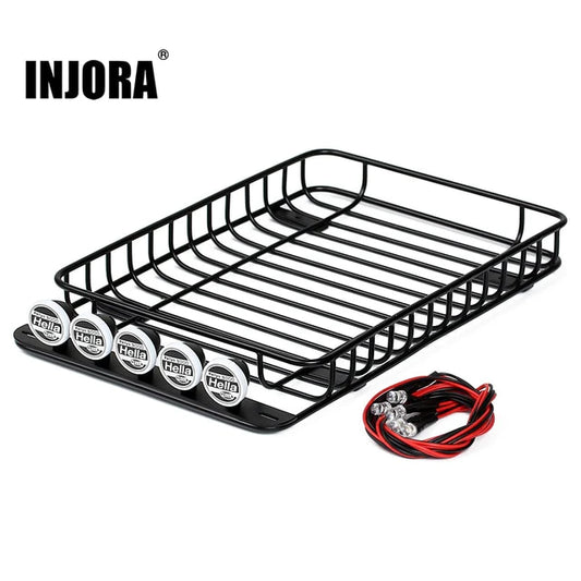 INJORA 232*145mm Metal Roof Rack With 5 LED Lights For 1/10 RC Crawler