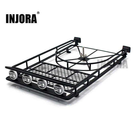 INJORA Metal Roof Rack Luggage Carrier with 4 LED Lights for 1/10 RC Crawler (CRAW20161066_Black)