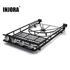 INJORA Metal Roof Rack Luggage Carrier with 4 LED Lights for 1/10 RC Crawler (CRAW20161066_Black) INJORA