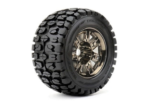 ROAPEX Tracker 1/8 Monster Truck Tires Mounted on Chrome Black Wheels (ROPR4003-CB0) HRP