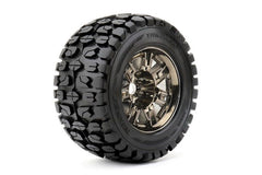 ROAPEX Tracker 1/8 Monster Truck Tires Mounted on Chrome Black Wheels (ROPR4003-CB0) HRP