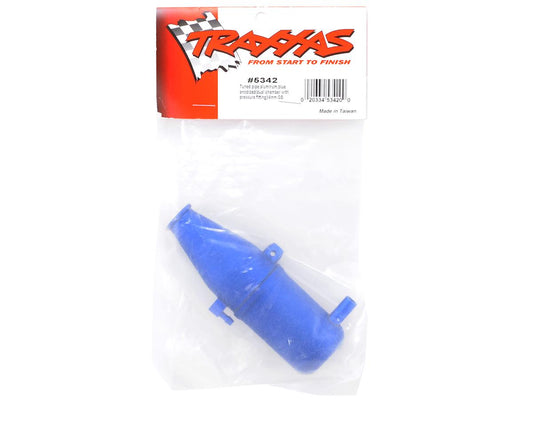 Traxxas Revo Tuned pipe, aluminum, blue anodized (dual chamber with pressure fitting)/ 4mm GS (5490)