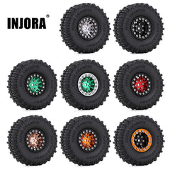 INJORA 1.0" 60*20mm Beadlock CNC Wheel Rims & Mud Tires Set for 1/24 RC Crawlers (4) (W1049-T2430)
