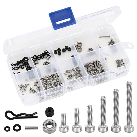 INJORA: White Box With M1.4 Screws M2 Nuts Bearings O-Rings Screw Kit For Axial SCX24